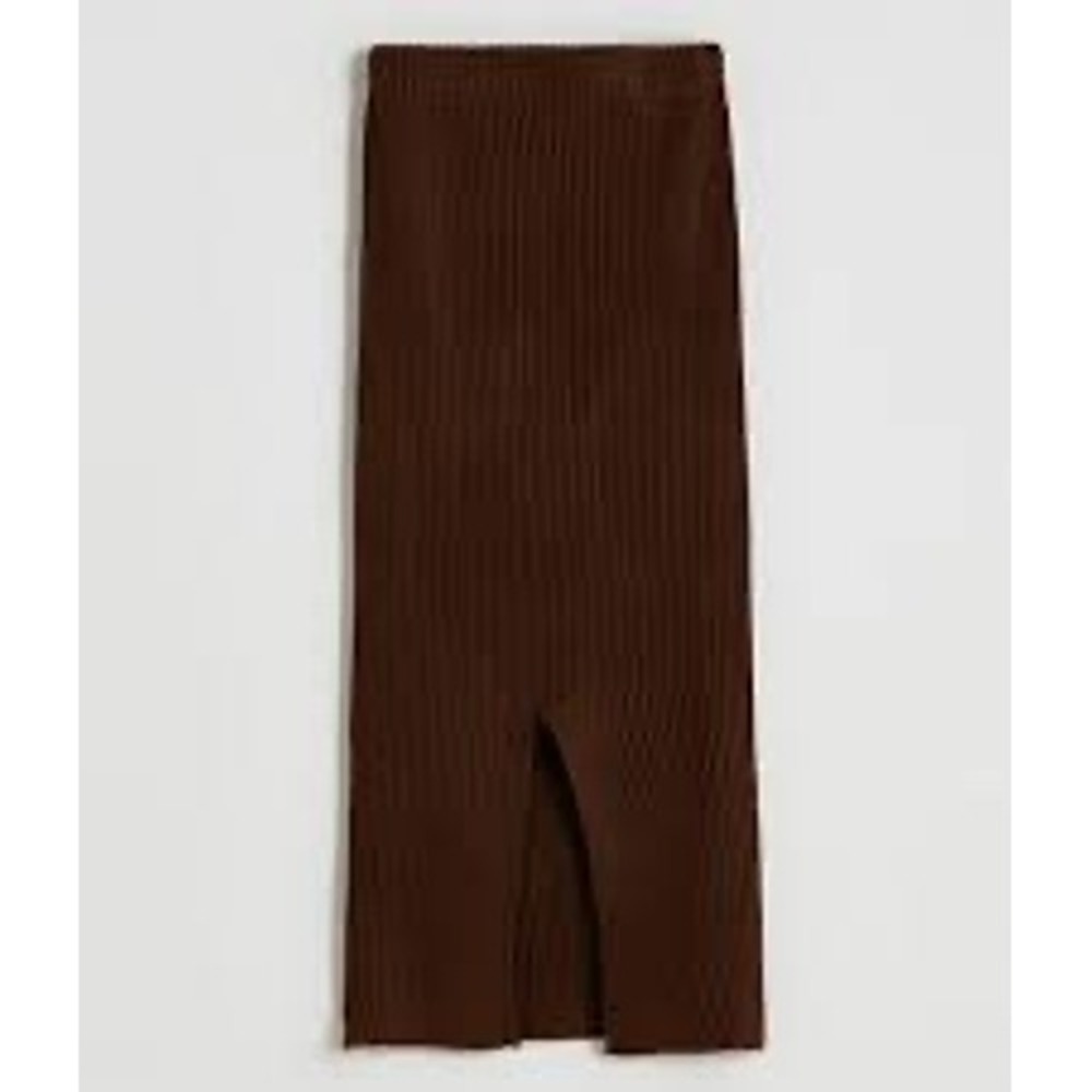 Modern Citizen Brown Ribbed Knit Midi Skirt Front Slit Wool Blend Medium